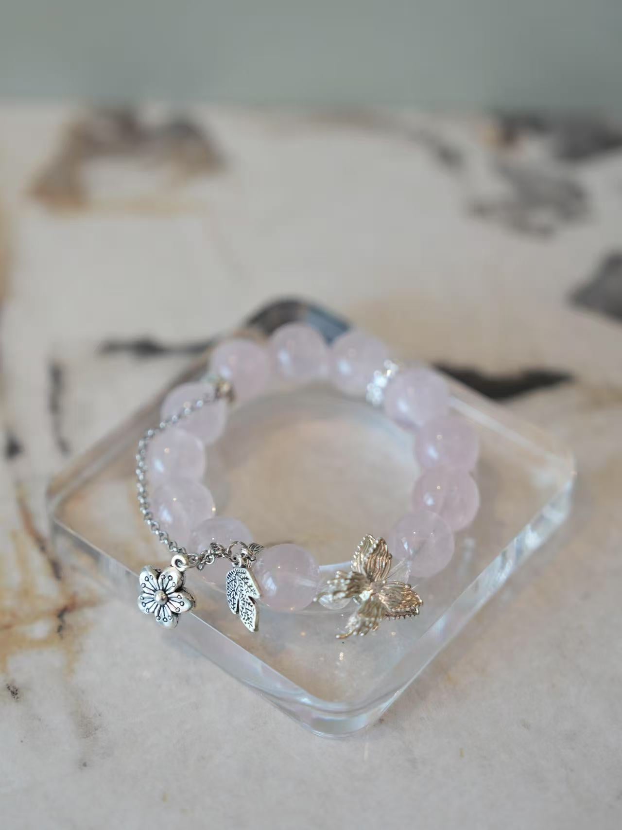 Butterfly Rose Quartz Energy Bracelet