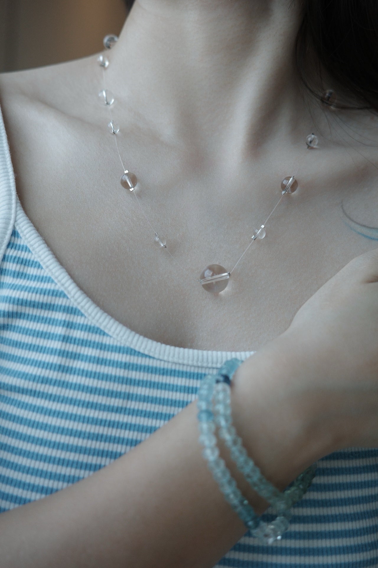 Clear Quartz Goddess Crystal Beaded Necklace