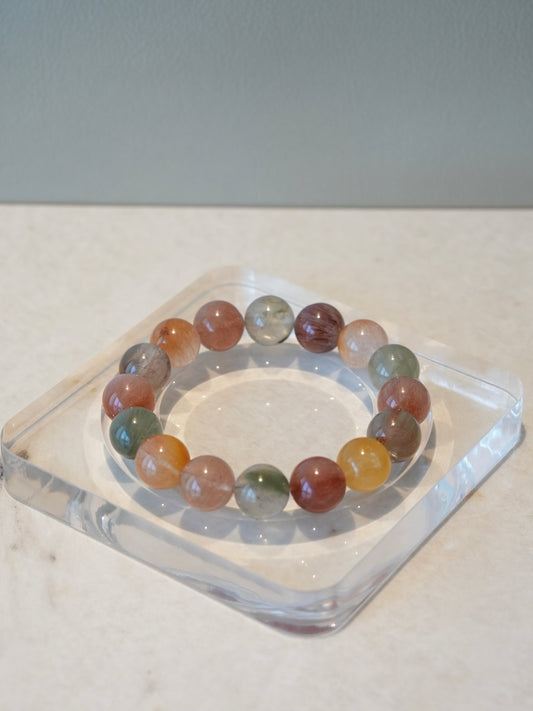 Iridescent Red-Green-Yellow-Gray Hair Quartz Bracelet - Natural Energy Jewelry