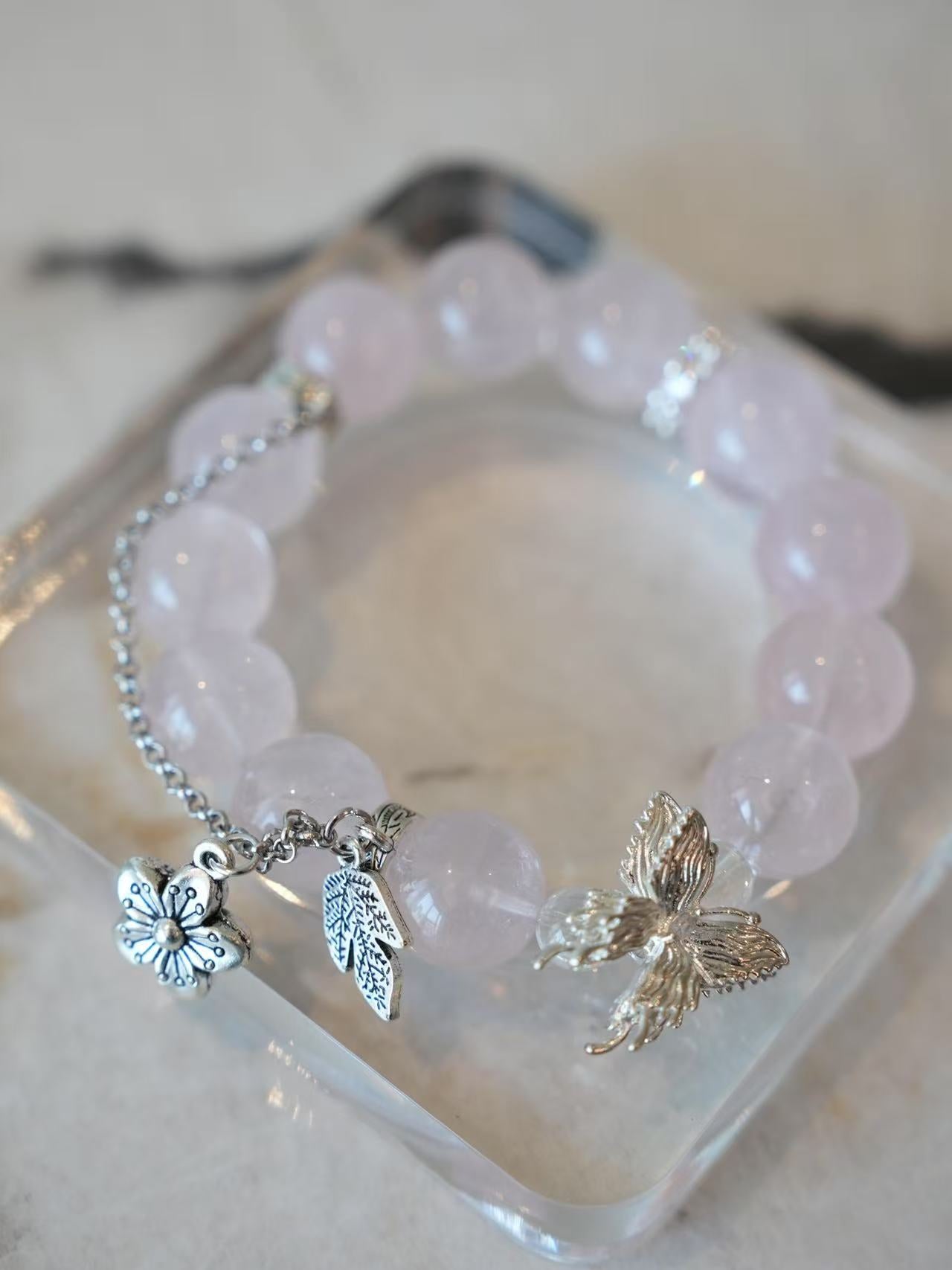 Butterfly Rose Quartz Energy Bracelet